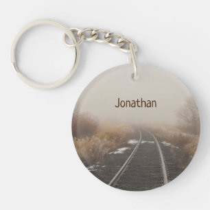 Railroad Track in Foggy Landscape Personalised Key Ring