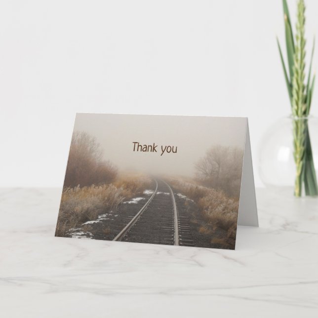 Railroad Track in Foggy Winter Landscape Thank You Card (Front)