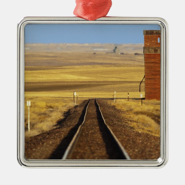 Railroad tracks lead to old granary at Collins Metal Tree Decoration (Front)