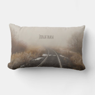Railroad Tracks Winter Landscape Personalised  Lumbar Cushion