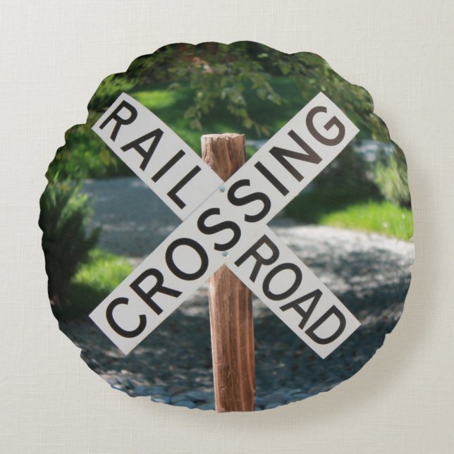 Railroad Train Crossing Sign Pillow (Front)