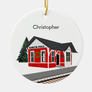 Railroad Train Depot Christmas Round Ornaments