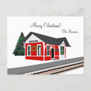 Railroad Train Depot Merry Christmas Holiday