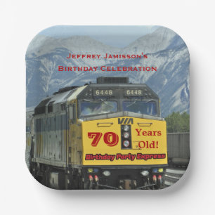 Railroad Train Engine 70th Birthday, Custom Paper Plate