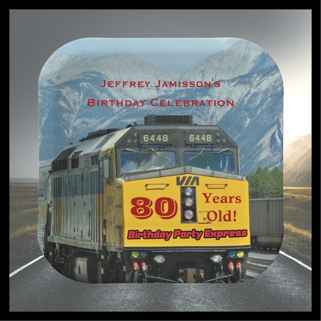 Railroad Train Engine 80th Birthday Party Square Paper Plate (Creator Uploaded)