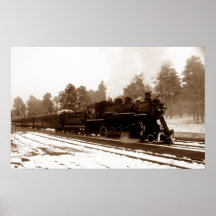 Railroad Train Locomotive In Snowy Winter Scene