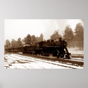 Railroad Train Locomotive In Snowy Winter Scene Poster