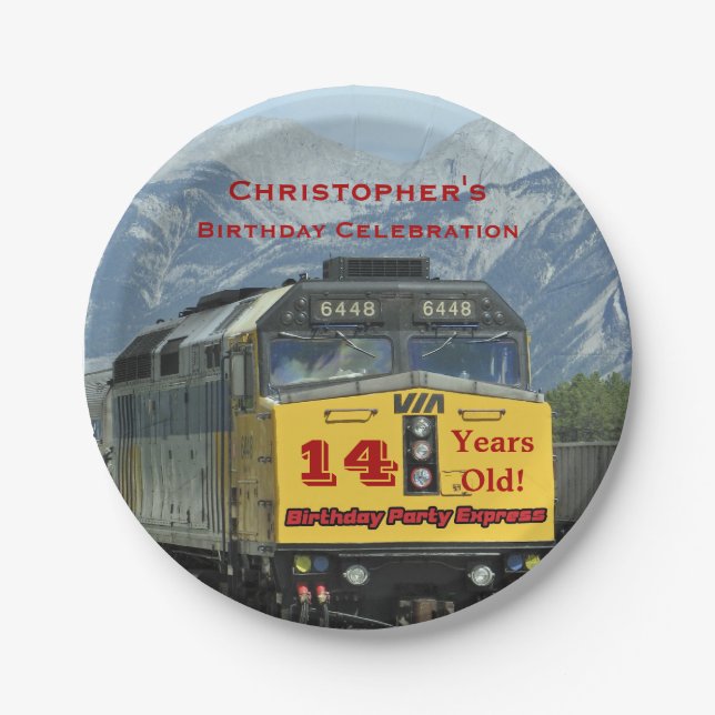 Railroad Train Paper Plates, 14th Birthday, Custom Paper Plate (Front)