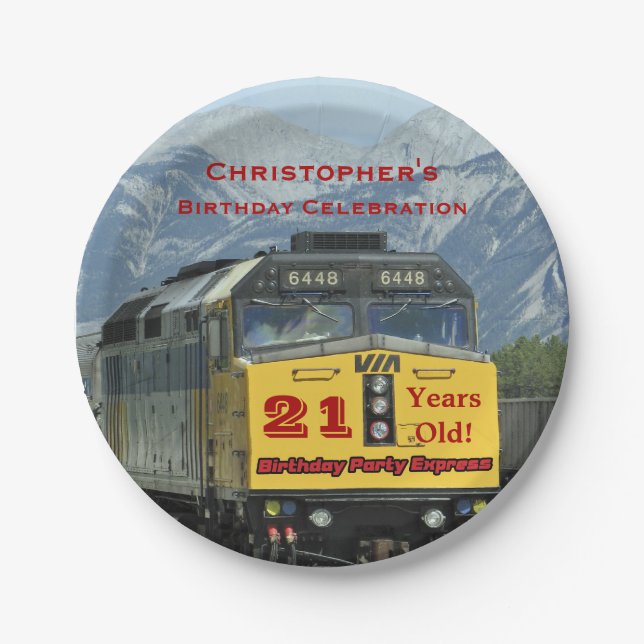 Railroad Train Paper Plates, 21st Birthday, Name,  Paper Plate (Front)