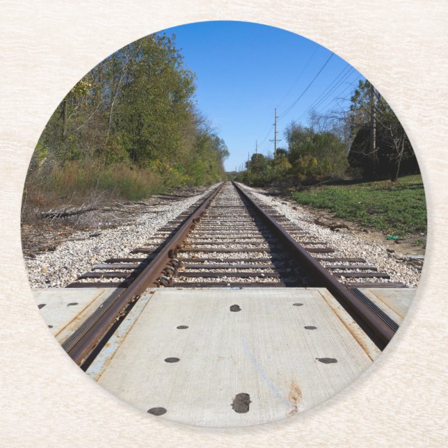 Railroad Train Tracks Photo Round Paper Coaster (Front)