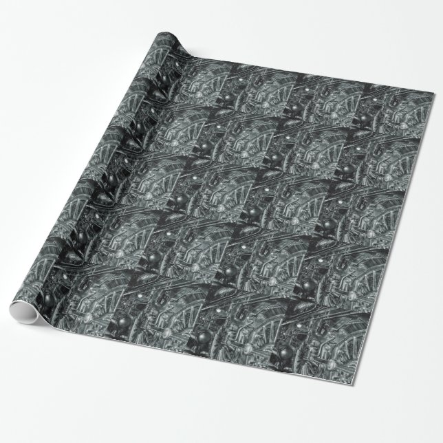 railway-301155 railway black steam locomotive loco wrapping paper (Unrolled)