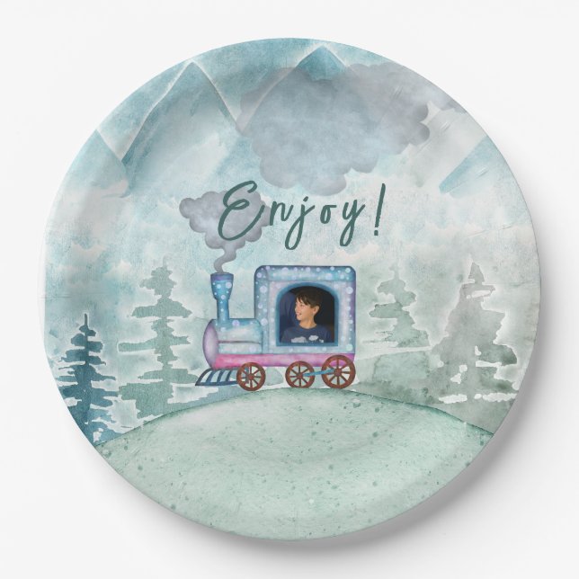Railway cartoon kid design paper plate (Front)