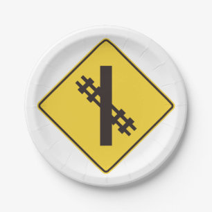 Railway Crossing Road Sign Paper Plate