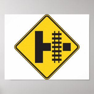 Railway Crossing Road Sign Poster