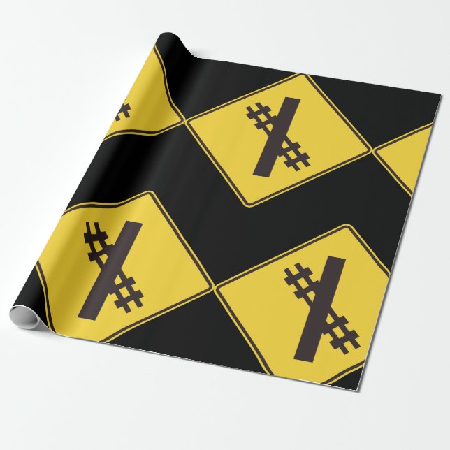 Railway Crossing Road Sign Wrapping Paper (Unrolled)