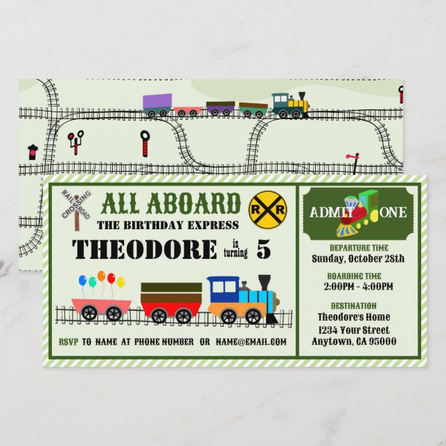Railway Kids Trains & Tracks Birthday Invitation (Front/Back)