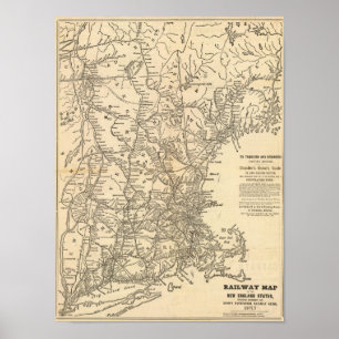 Railway map New England States Poster