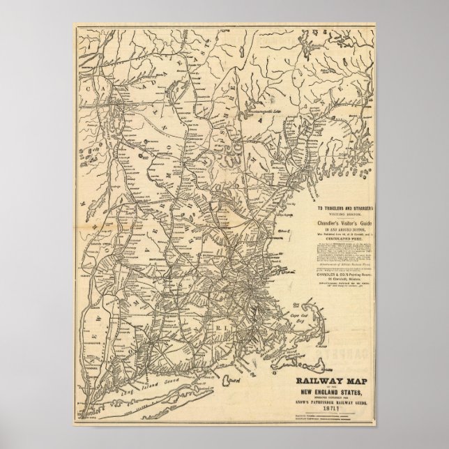 Railway map New England States Poster (Front)
