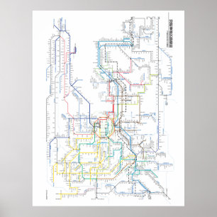Railway map of the Kansai region of Japan Poster