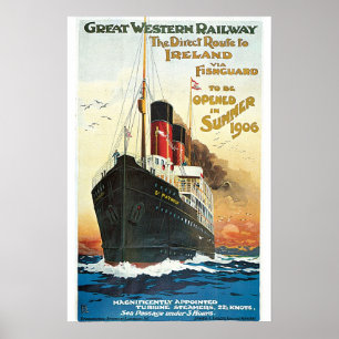 Railway Oceanliner Ireland Vintage Travel Poster