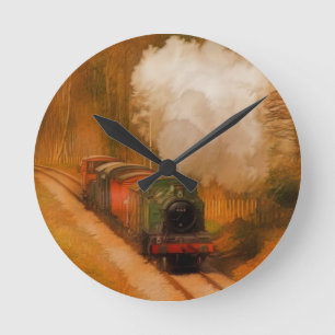 Railway Steam Engine Fine Art for Train-lovers Round Clock