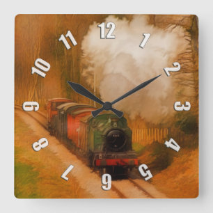 Railway Steam Engine Fine Art for Train-lovers Square Wall Clock