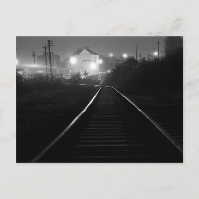 Railway Tracks at Night - Old Cwmbran 1977 Postcard (Front)