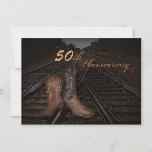 railway western cowboy 50th wedding anniversary invitation (Front)
