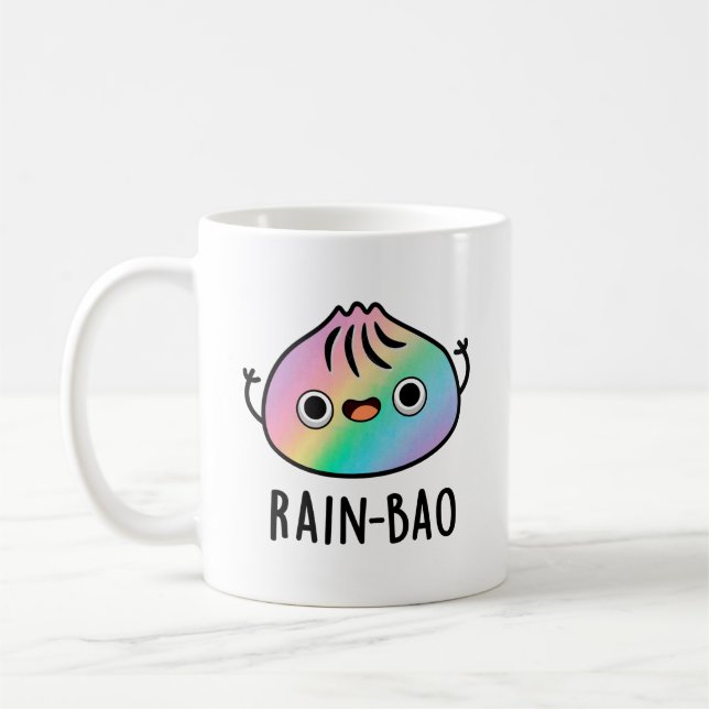 Rain-bao Funny Rainbow Dimsum Bao Pun  Coffee Mug (Left)