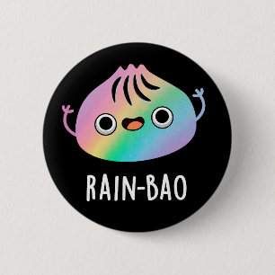 Rain-bao Funny Rainbow Dimsum Bao Pun Dark BG 6 Cm Round Badge