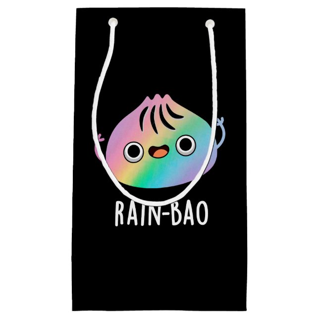 Rain-bao Funny Rainbow Dimsum Bao Pun Dark BG Small Gift Bag (Front)