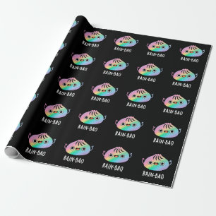 Rain-bao Funny Rainbow Dimsum Bao Pun Dark BG Wrapping Paper