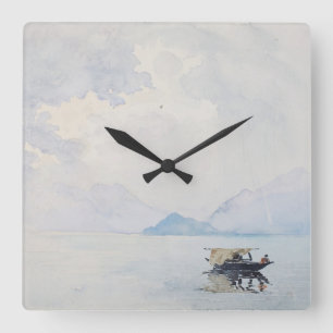 Rain Bellagio Burr Fine Art Watercolor Seascape Square Wall Clock