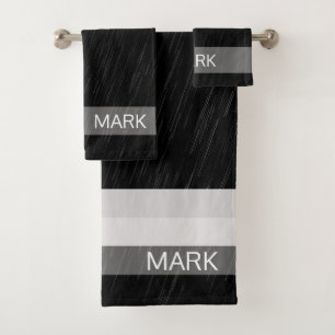 Rain Black and White Pattern, Monogrammed Bath Towel Set