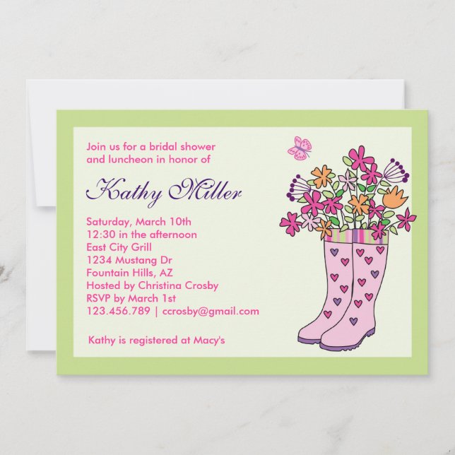 Rain Boots Bridal Shower Invitation (Front)