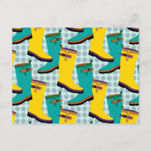 Rain Boots Colourful Postcard