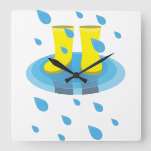 Rain Boots Square Wall Clock
