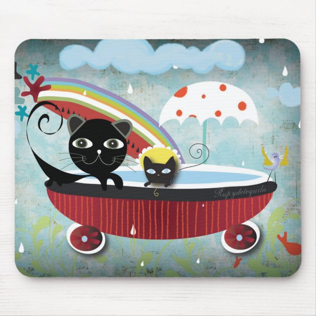 Rain Cat Rain umbrella melon bird star Mousepad (Front)