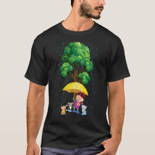 rain cats umbrella girl happy cute T-Shirt
