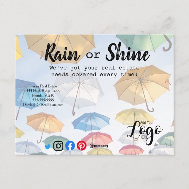 Rain clients referral real estate marketing sell p postcard (Front)