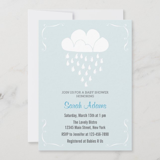 Rain Cloud Baby Shower Invitation Pastel Blue (Front)