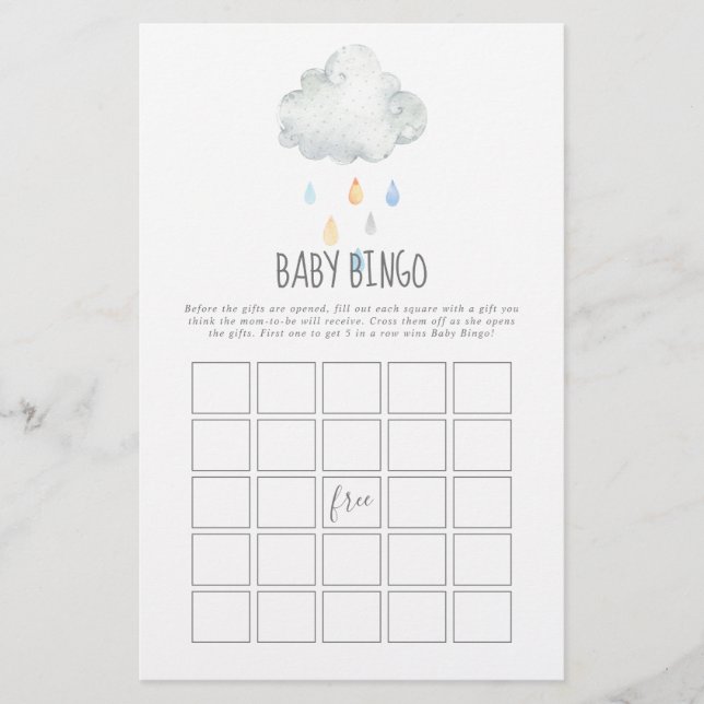 Rain Cloud Boy Baby Bingo Game Flyer (Front)