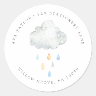 Rain Cloud Boy Baby Shower Circular Return Address Classic Round Sticker