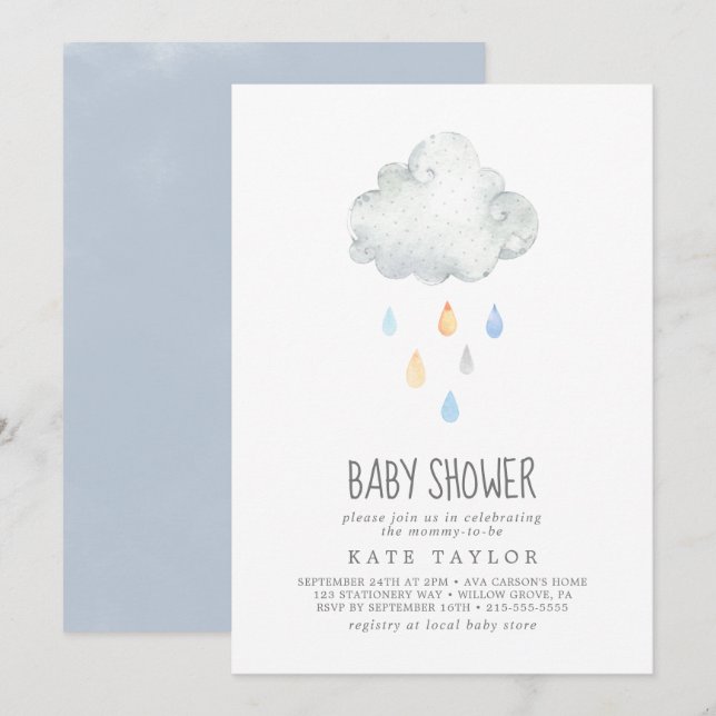 Rain Cloud Boy Baby Shower Invitation (Front/Back)
