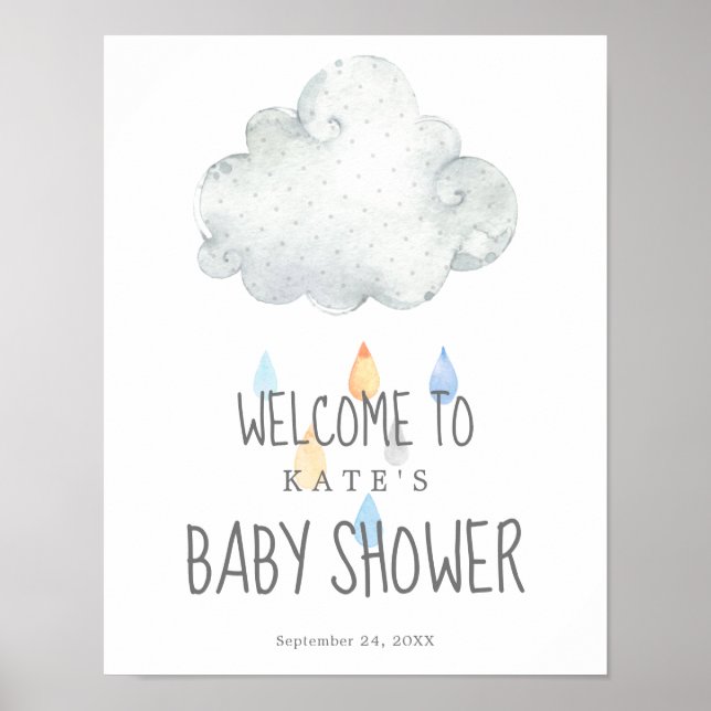 Rain Cloud Boy Baby Shower Welcome Poster (Front)