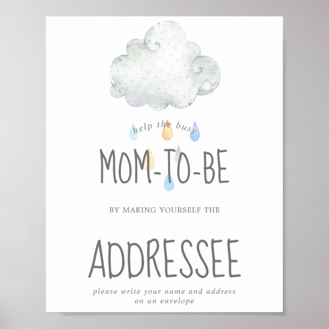 Rain Cloud Boy Shower Address an Envelope Sign (Front)