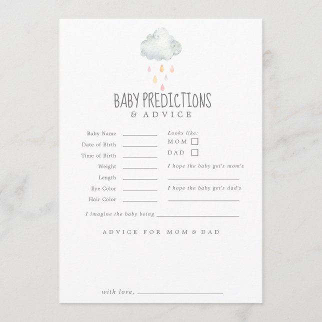 Rain Cloud Girl Baby Predictions & Advice Card (Front)