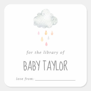 Rain Cloud Girl Baby Shower Bookplate Square Sticker