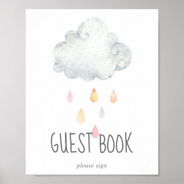Rain Cloud Girl Baby Shower Guest Book Sign (Front)