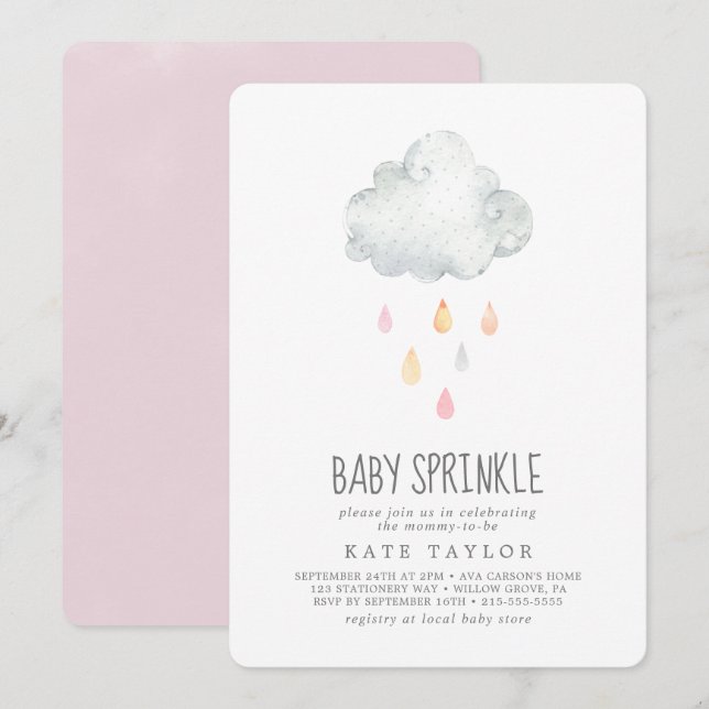 Rain Cloud Girl Baby Sprinkle Invitation (Front/Back)